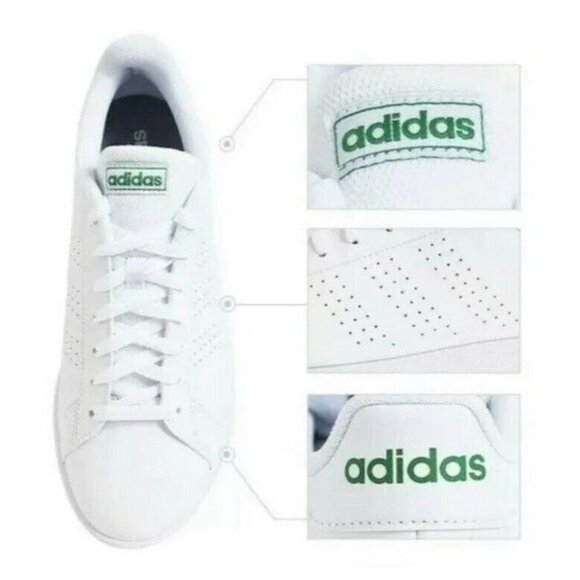 Adidas Advantage Sneaker Classic White Green Logo Mens 8M NWT - Picture 1 of 15